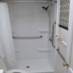 Walk-in shower with grab bars for Indianapolis grandma