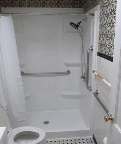 Walk-in shower with grab bars for Indianapolis grandma