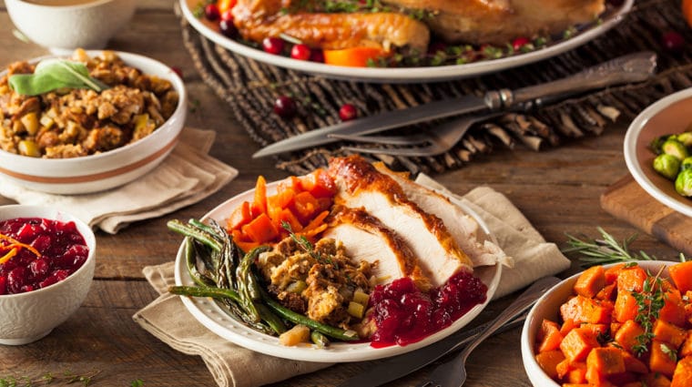 Thanksgiving Plate with Variety of Foods and Colors