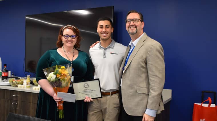 Jen Kugler, Care Manager of the Year, Alexi Chumley from MedScope, and Stephen Gerber, Chief Development Officer