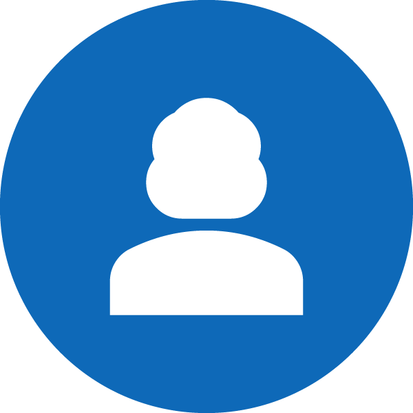 Blue circular icon with a user silhouette beside a document, indicating a user profile or account details.