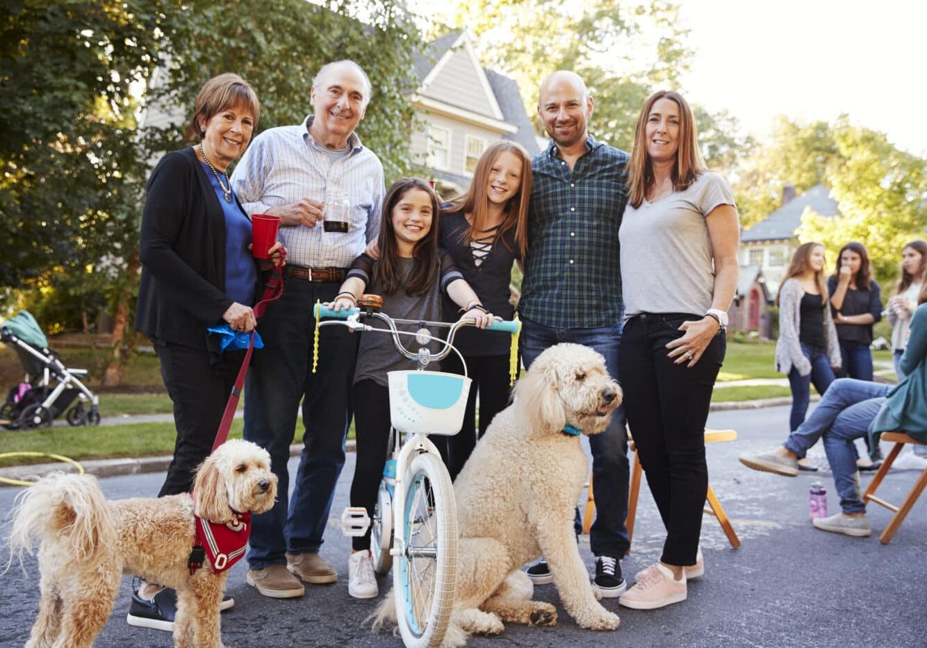Neighbors enjoying summer block party