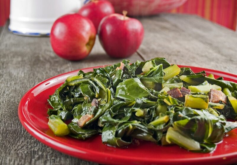 Collard greens and apples